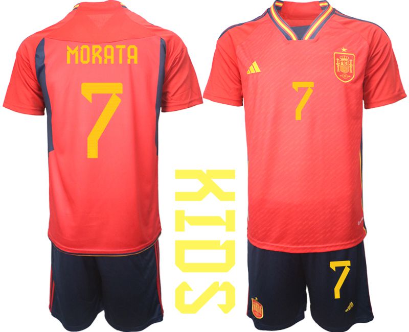 Cheap Youth 2022 World Cup National Team Spain home red 7 Soccer Jersey